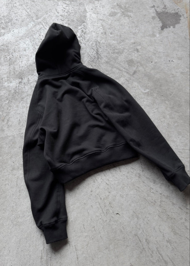 NEVER STRUGGLED V2 ZIP UP JACKET BLACK BACK FLAT, 100% COTTON 500 GSM