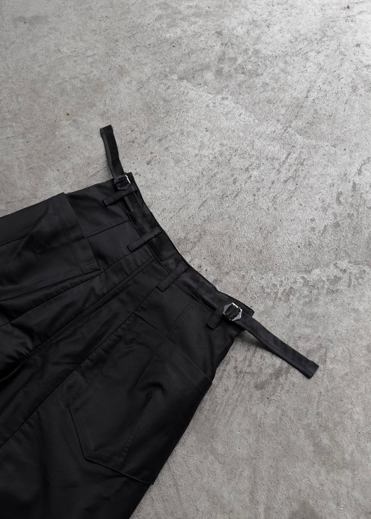 NEVER STRUGGLED DARTED TROUSERS BACK DETAILS, SPLIT SEAM, METAL WAIST ADJUSTERS, BACK DARTED POCKETS, BELT LOOPS, JAPANESE HEAVYWEIGHT MOLESKIN FABRIC 100% COTTON